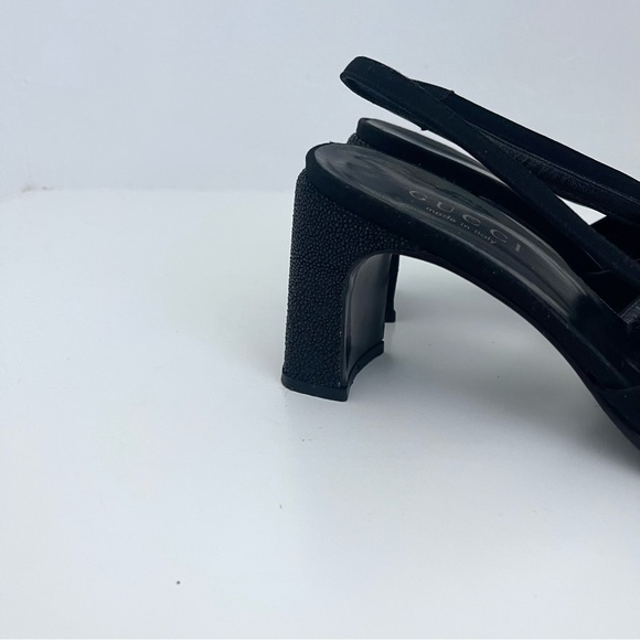 Vintage Gucci Square Buckle Round Toe Sparkly Block Mary Janes Slingbacks Heels - Picture 7 of 10